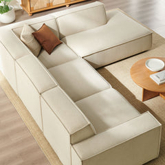 Restore Ecru 4-Piece Performance Fabric Upholstered Modular L-Shaped Sofa - 96.5x117.3x28" - Ornate Home