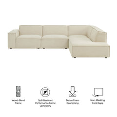 Restore Ecru 4-Piece Performance Fabric Upholstered Modular L-Shaped Sofa - 96.5x117.3x28" - Ornate Home