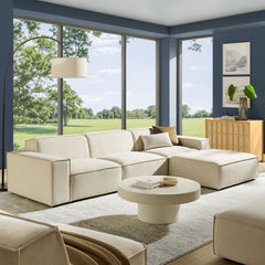 Restore Ecru 4-Piece Performance Fabric Upholstered Modular Sofa Set with Ottoman - Ornate Home