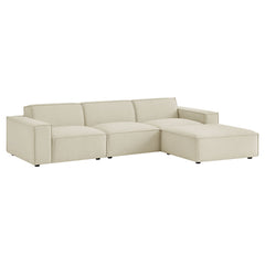 Restore Ecru 4-Piece Performance Fabric Upholstered Modular Sofa Set with Ottoman - Ornate Home