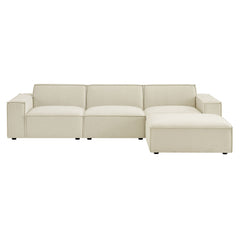 Restore Ecru 4-Piece Performance Fabric Upholstered Modular Sofa Set with Ottoman - Ornate Home