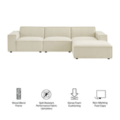 Restore Ecru 4-Piece Performance Fabric Upholstered Modular Sofa Set with Ottoman - Ornate Home