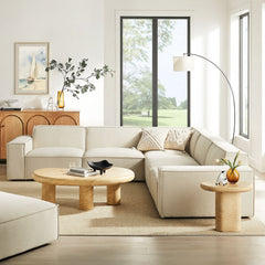 Restore Ecru 5-Piece Performance Fabric Upholstered Modular L-Shaped Sofa - Ornate Home