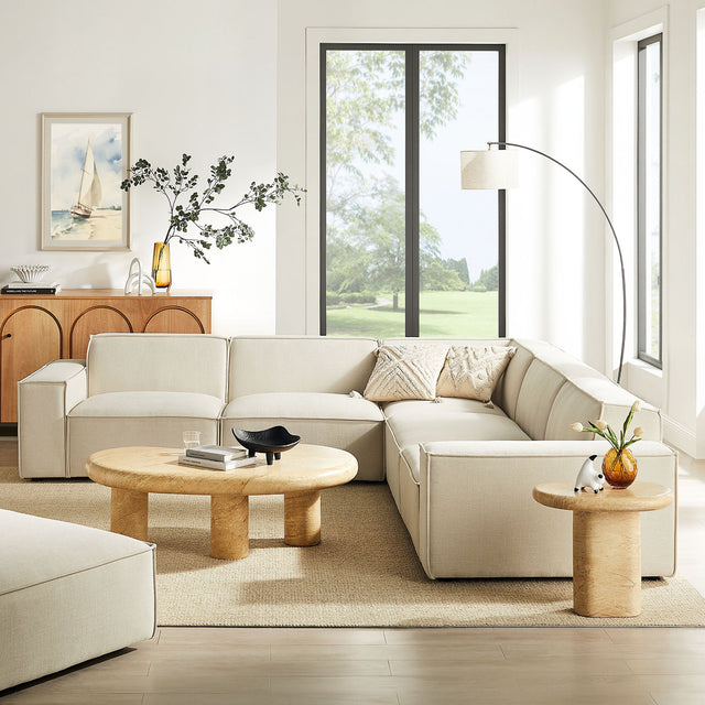 Restore Ecru 5-Piece Performance Fabric Upholstered Modular L-Shaped Sofa - Ornate Home