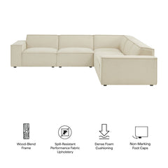Restore Ecru 5-Piece Performance Fabric Upholstered Modular L-Shaped Sofa - Ornate Home