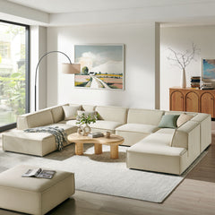 Restore Ecru 6-Piece Performance Fabric Upholstered U-Shaped Sectional Sofa - Ornate Home