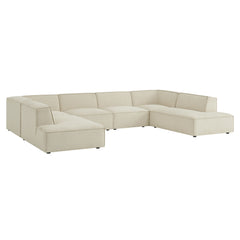 Restore Ecru 6-Piece Performance Fabric Upholstered U-Shaped Sectional Sofa - Ornate Home