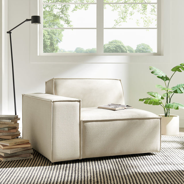 Restore Ecru Performance Fabric Upholstered Left-Facing Modular Lounge Chair - Ornate Home