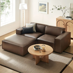 Restore Espresso 3-Piece Vegan Leather Modular Loveseat with Ottoman - Ornate Home
