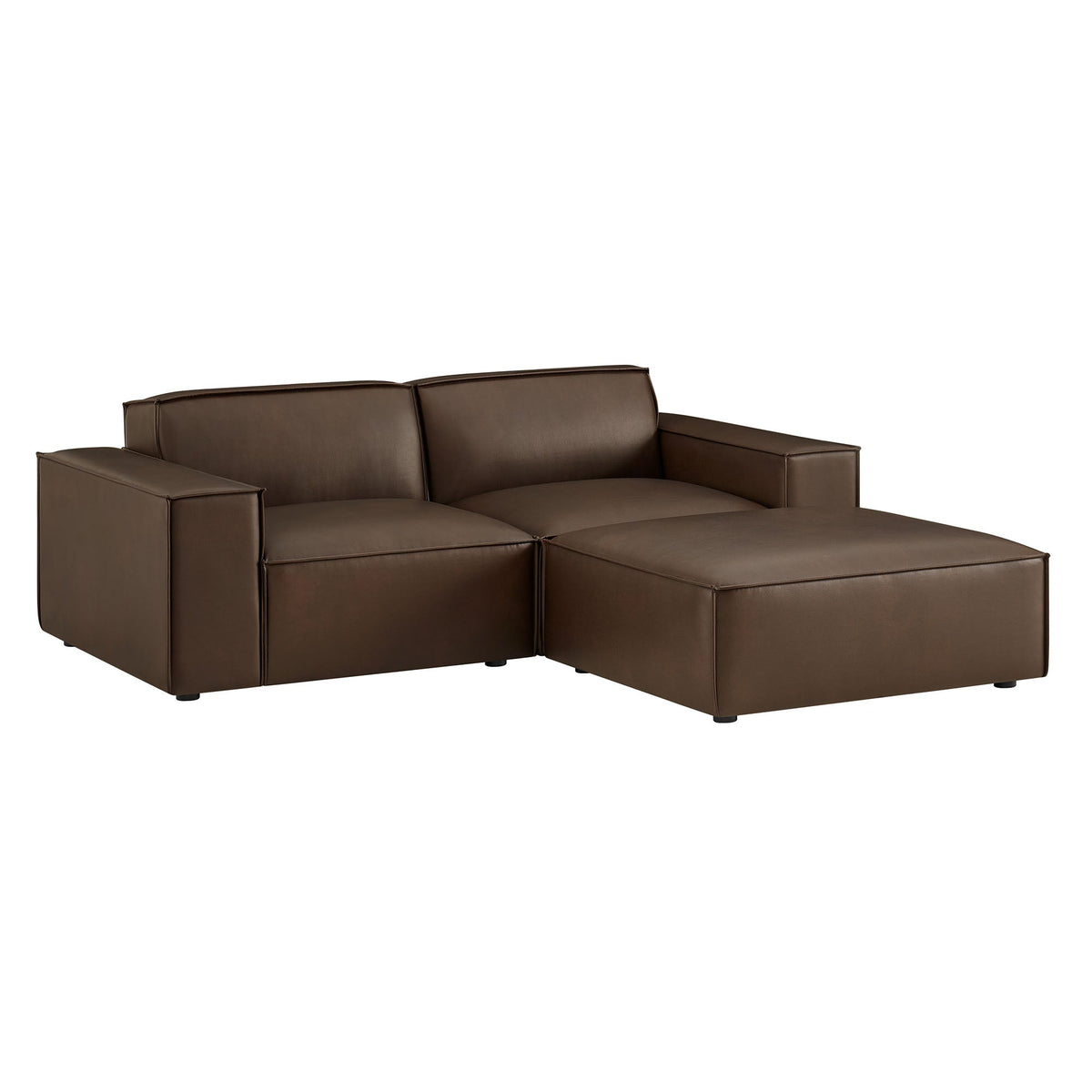 Restore Espresso 3-Piece Vegan Leather Modular Loveseat with Ottoman - Ornate Home