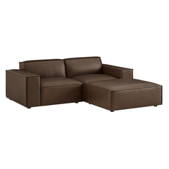 Restore Espresso 3-Piece Vegan Leather Modular Loveseat with Ottoman - Ornate Home