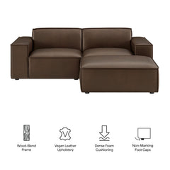 Restore Espresso 3-Piece Vegan Leather Modular Loveseat with Ottoman - Ornate Home