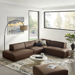 Restore Espresso 4-Piece Vegan Leather Modular L-Shaped Armless Sectional Sofa - Ornate Home