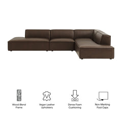 Restore Espresso 4-Piece Vegan Leather Modular L-Shaped Armless Sectional Sofa - Ornate Home