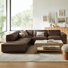 Restore Espresso 4-Piece Vegan Leather Modular L-Shaped Sofa - 96.5x117.3" - Ornate Home