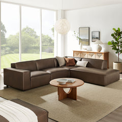 Restore Espresso 4-Piece Vegan Leather Modular L-Shaped Sofa - 96.5x117.3x28" - Ornate Home