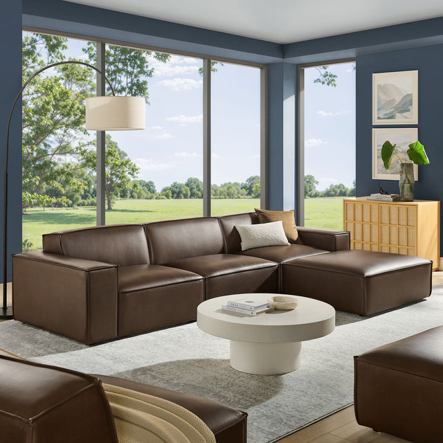 Restore Espresso 4-Piece Vegan Leather Modular Sofa Set with Ottoman - Ornate Home