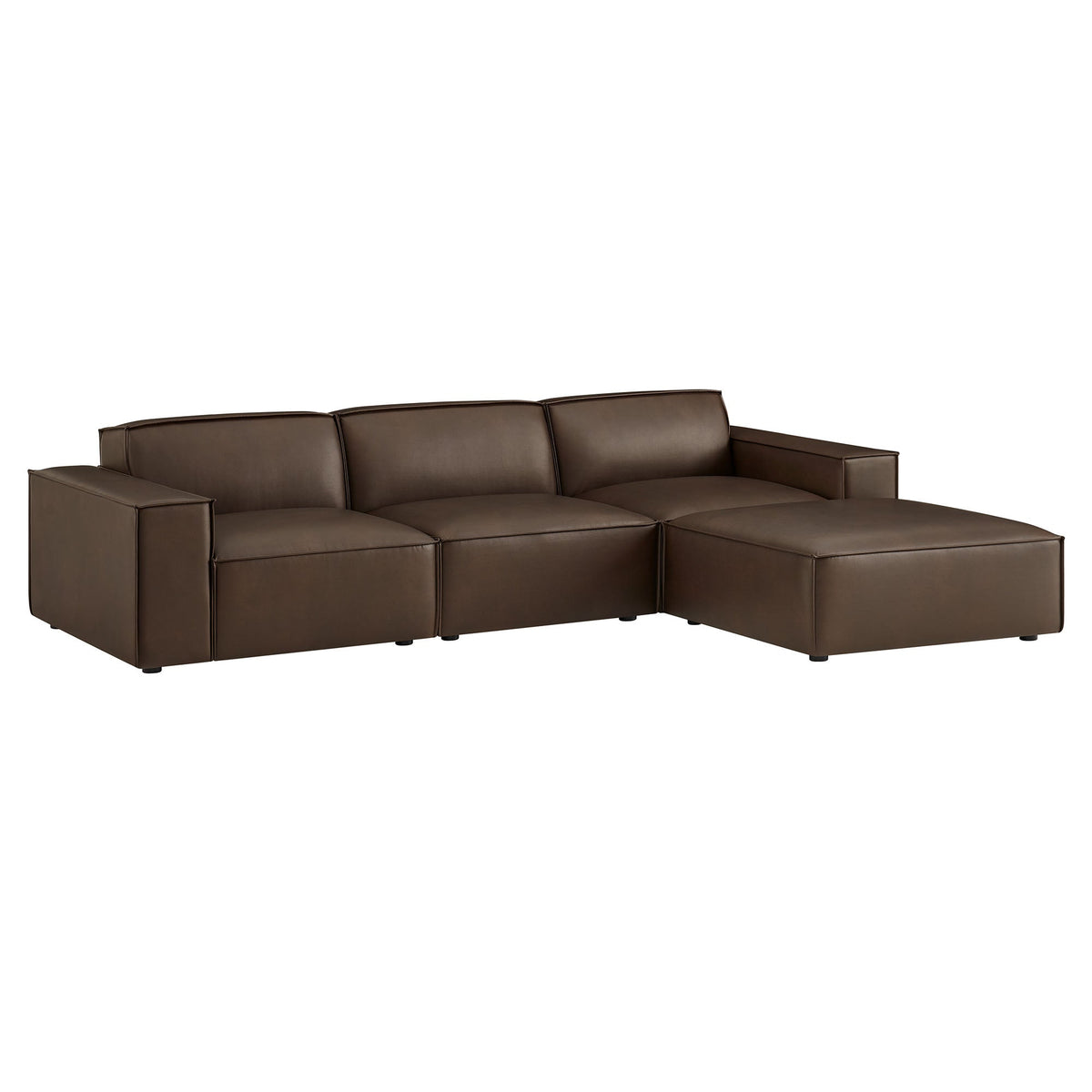 Restore Espresso 4-Piece Vegan Leather Modular Sofa Set with Ottoman - Ornate Home