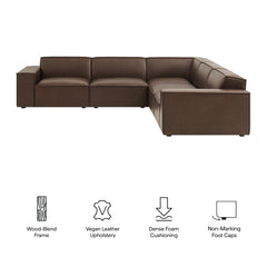 Restore Espresso 5-Piece Vegan Leather Modular L-Shaped Sofa - Ornate Home