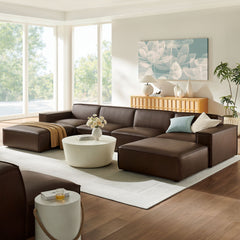 Restore Espresso 6-Piece Vegan Leather Modular Sectional Sofa - Ornate Home
