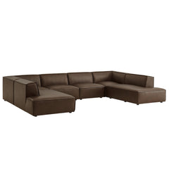 Restore Espresso 6-Piece Vegan Leather U-Shaped Armless Sectional Sofa - Ornate Home