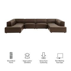 Restore Espresso 6-Piece Vegan Leather U-Shaped Armless Sectional Sofa - Ornate Home
