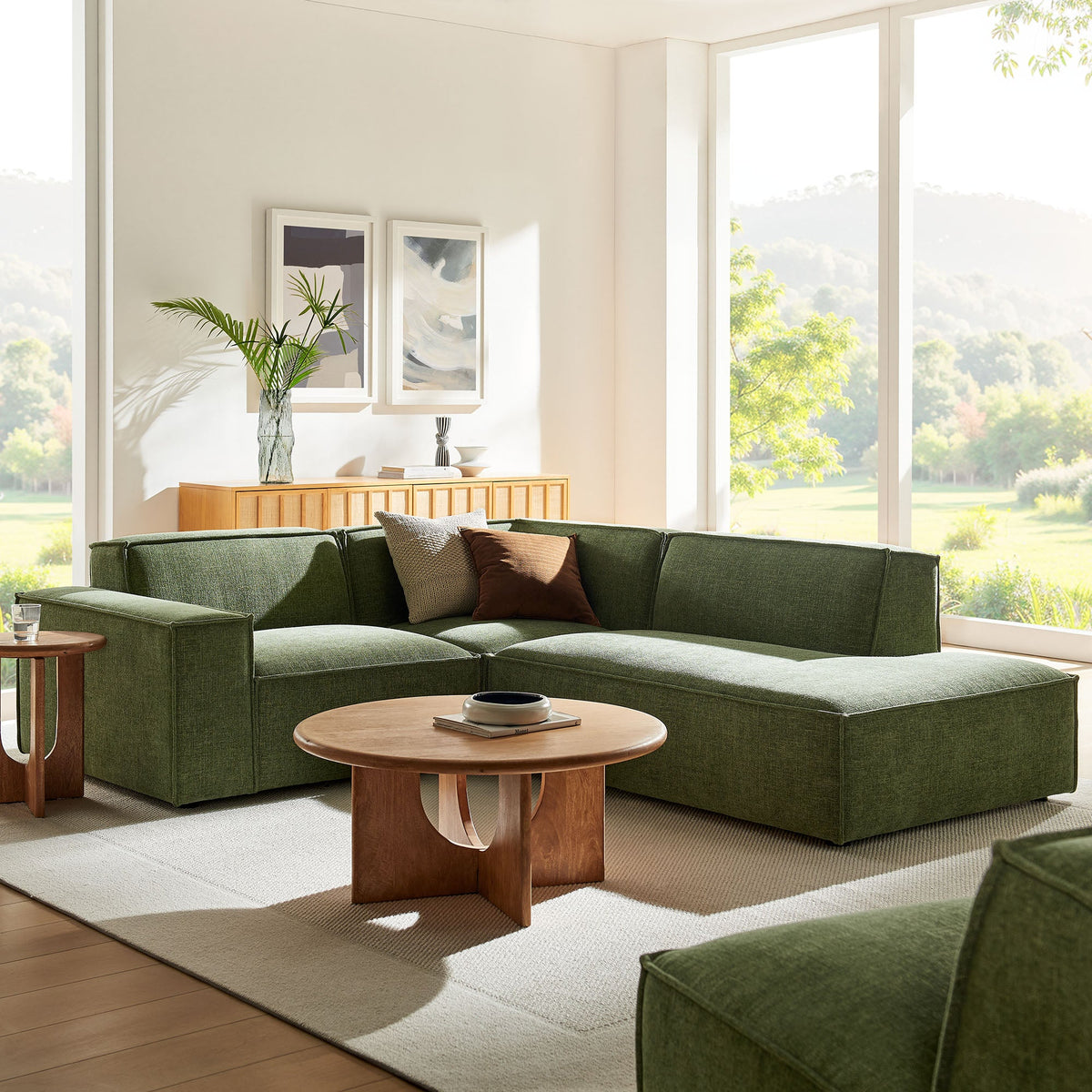 Restore Foliage 3-Piece Performance Fabric Upholstered Modular L-Shaped Sectional Sofa - 82.3x96.6" - Ornate Home