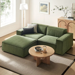 Restore Foliage 3-Piece Performance Fabric Upholstered Modular Loveseat with Ottoman - Ornate Home