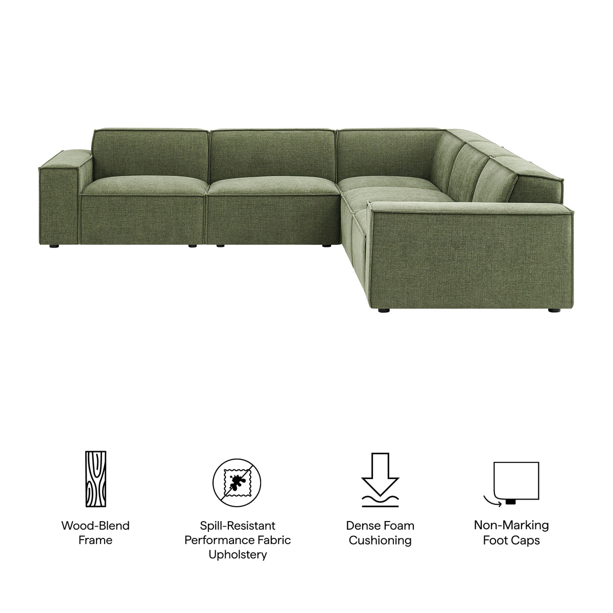 Restore Foliage 5-Piece Performance Fabric Upholstered Modular L-Shaped Sofa - Ornate Home