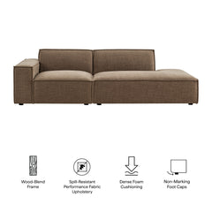 Restore Mocha 2-Piece Performance Fabric Upholstered Modular Loveseat - 40.6x97.7x28" - Ornate Home