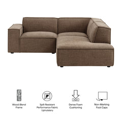 Restore Mocha 3-Piece Performance Fabric Upholstered Modular L-Shaped Sectional Sofa - 82.3x96.6" - Ornate Home