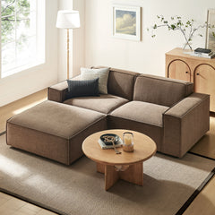 Restore Mocha 3-Piece Performance Fabric Upholstered Modular Loveseat with Ottoman - Ornate Home