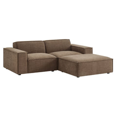 Restore Mocha 3-Piece Performance Fabric Upholstered Modular Loveseat with Ottoman - Ornate Home