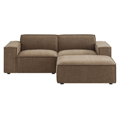 Restore Mocha 3-Piece Performance Fabric Upholstered Modular Loveseat with Ottoman - Ornate Home