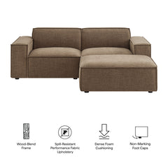 Restore Mocha 3-Piece Performance Fabric Upholstered Modular Loveseat with Ottoman - Ornate Home