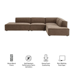 Restore Mocha 4-Piece Performance Fabric Upholstered Modular L-Shaped Armless Sectional Sofa - Ornate Home