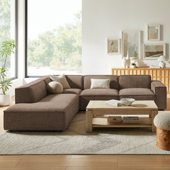 Restore Mocha 4-Piece Performance Fabric Upholstered Modular L-Shaped Sofa - 96.5x117.3" - Ornate Home