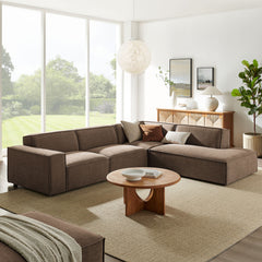 Restore Mocha 4-Piece Performance Fabric Upholstered Modular L-Shaped Sofa - 96.5x117.3x28" - Ornate Home