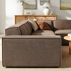 Restore Mocha 4-Piece Performance Fabric Upholstered Modular L-Shaped Sofa - 96.5x117.3x28" - Ornate Home