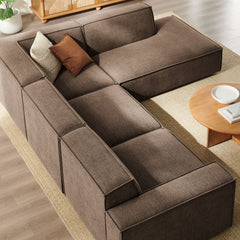 Restore Mocha 4-Piece Performance Fabric Upholstered Modular L-Shaped Sofa - 96.5x117.3x28" - Ornate Home