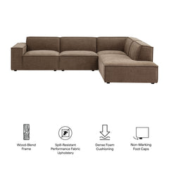 Restore Mocha 4-Piece Performance Fabric Upholstered Modular L-Shaped Sofa - 96.5x117.3x28" - Ornate Home