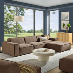 Restore Mocha 4-Piece Performance Fabric Upholstered Modular Sofa Set with Ottoman - Ornate Home