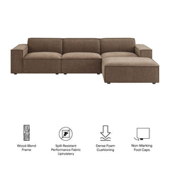 Restore Mocha 4-Piece Performance Fabric Upholstered Modular Sofa Set with Ottoman - Ornate Home
