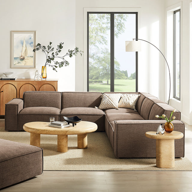 Restore Mocha 5-Piece Performance Fabric Upholstered Modular L-Shaped Sofa - Ornate Home