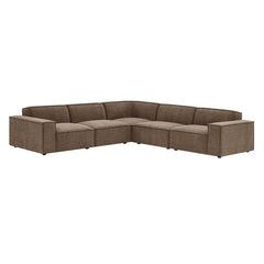 Restore Mocha 5-Piece Performance Fabric Upholstered Modular L-Shaped Sofa - Ornate Home