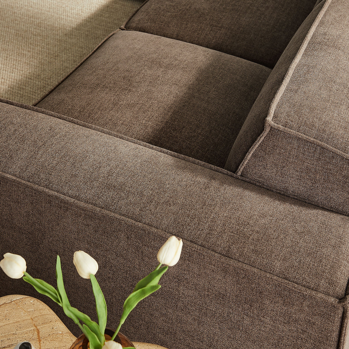 Restore Mocha 5-Piece Performance Fabric Upholstered Modular L-Shaped Sofa - Ornate Home