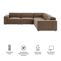 Restore Mocha 5-Piece Performance Fabric Upholstered Modular L-Shaped Sofa - Ornate Home