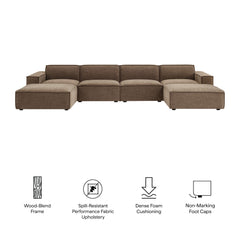 Restore Mocha 6-Piece Performance Fabric Upholstered Modular Sectional Sofa - Ornate Home