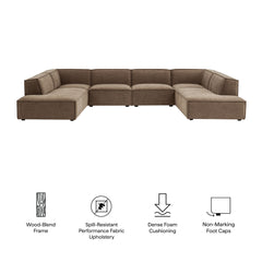Restore Mocha 6-Piece Performance Fabric Upholstered U-Shaped Sectional Sofa - Ornate Home