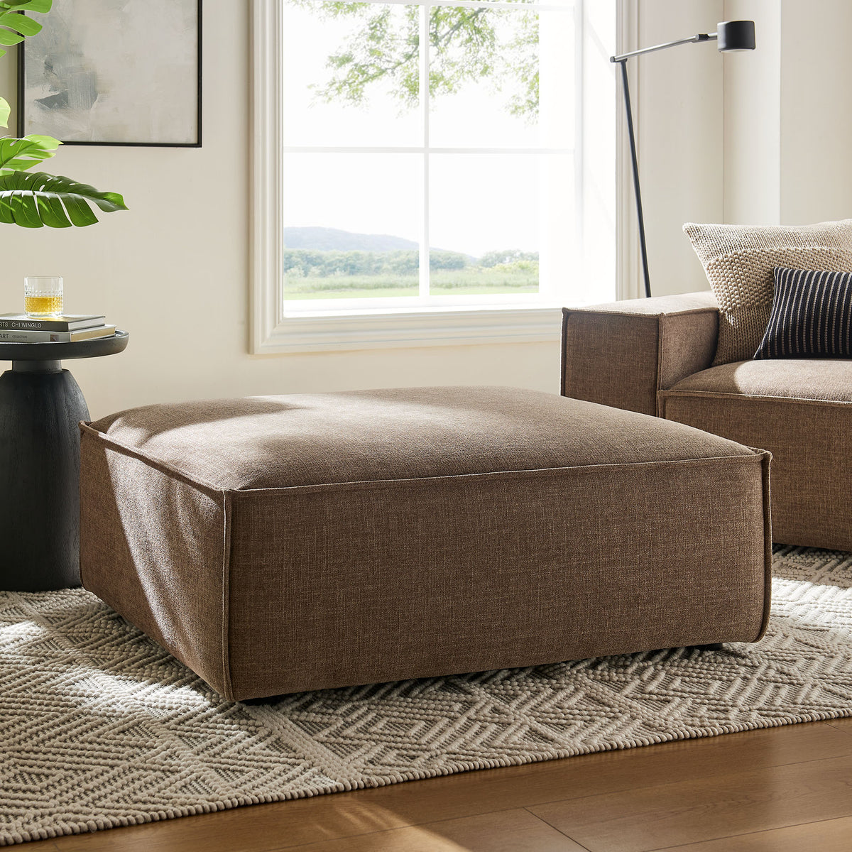 Restore Mocha Performance Fabric Upholstered Modular Ottoman - Ornate Home